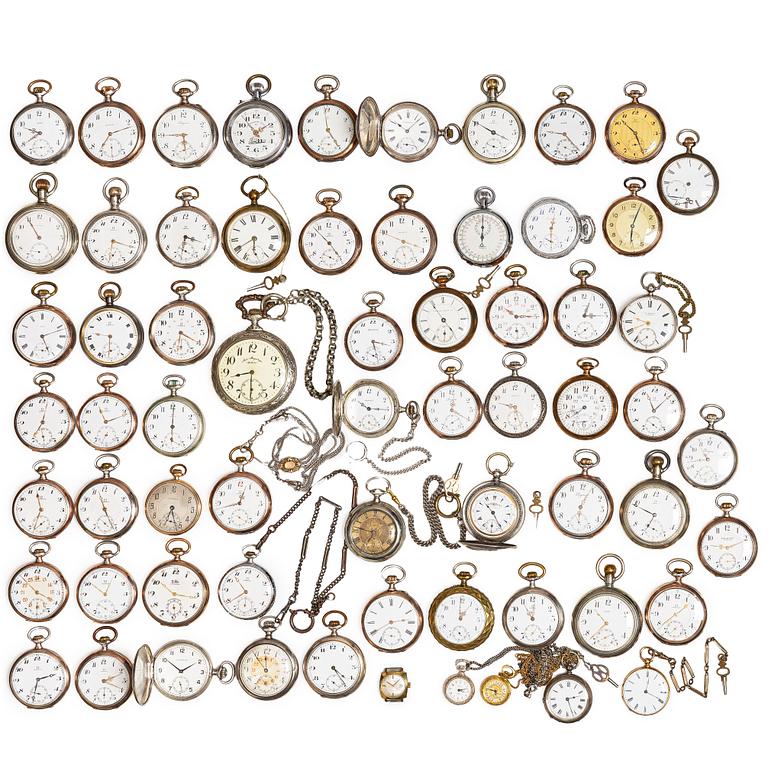Collection of pocket watches, 63 pieces, "No reserve", various materials.