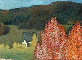 81. Helmer Osslund, Autumn landscape with trees.