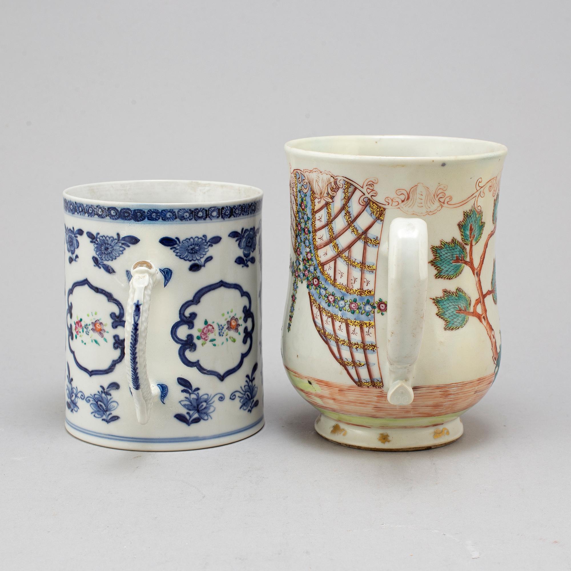 Two famille rose and blue and white jugs, Qing dynasty, Qianlong (1736-95).