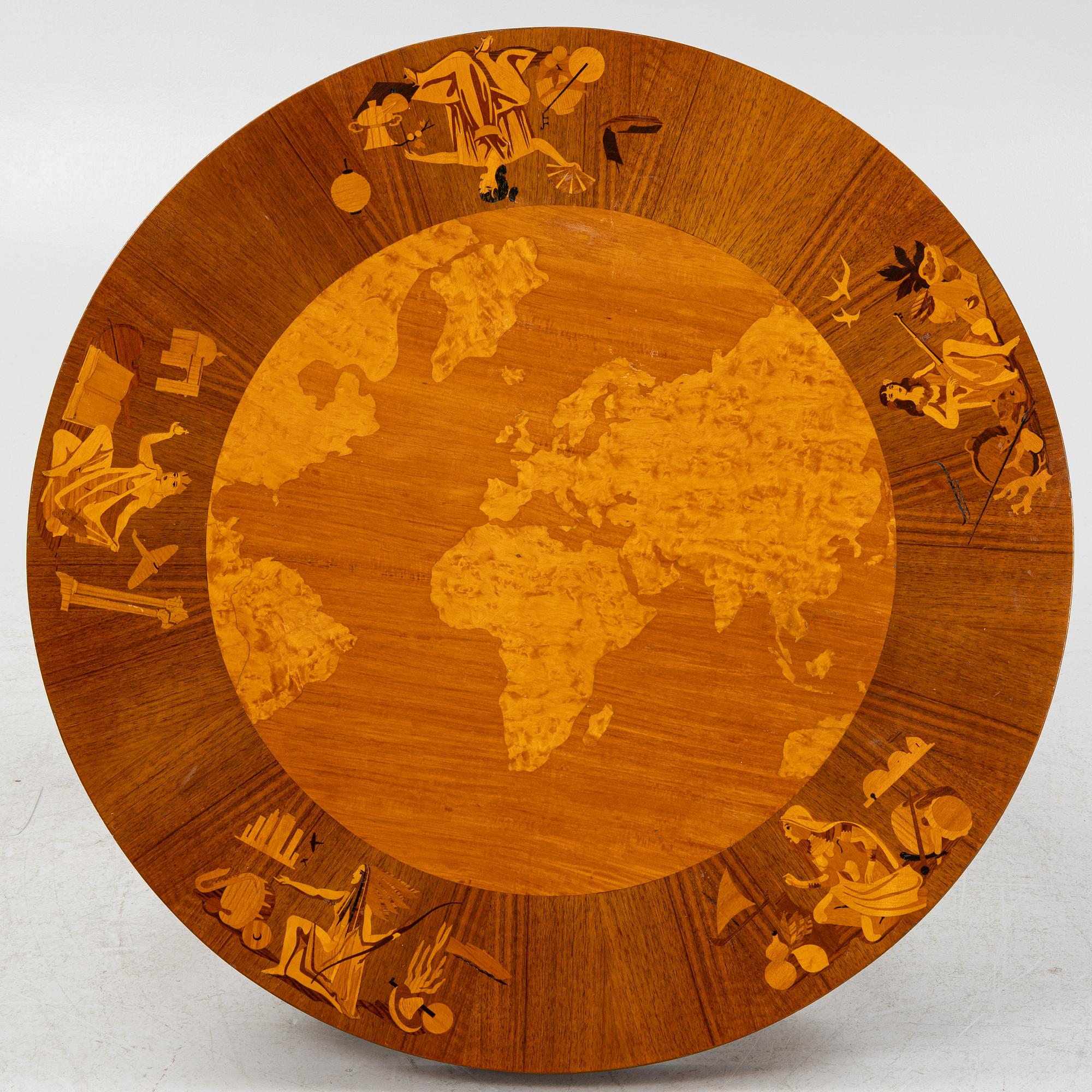 Soffbord, troligen Birger Ekman, Mjölby Intarsia, 1940-tal.