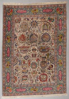 A carpet, a semi-antique Tabriz figural, ca 354,5-362 x 250,5-258 cm.