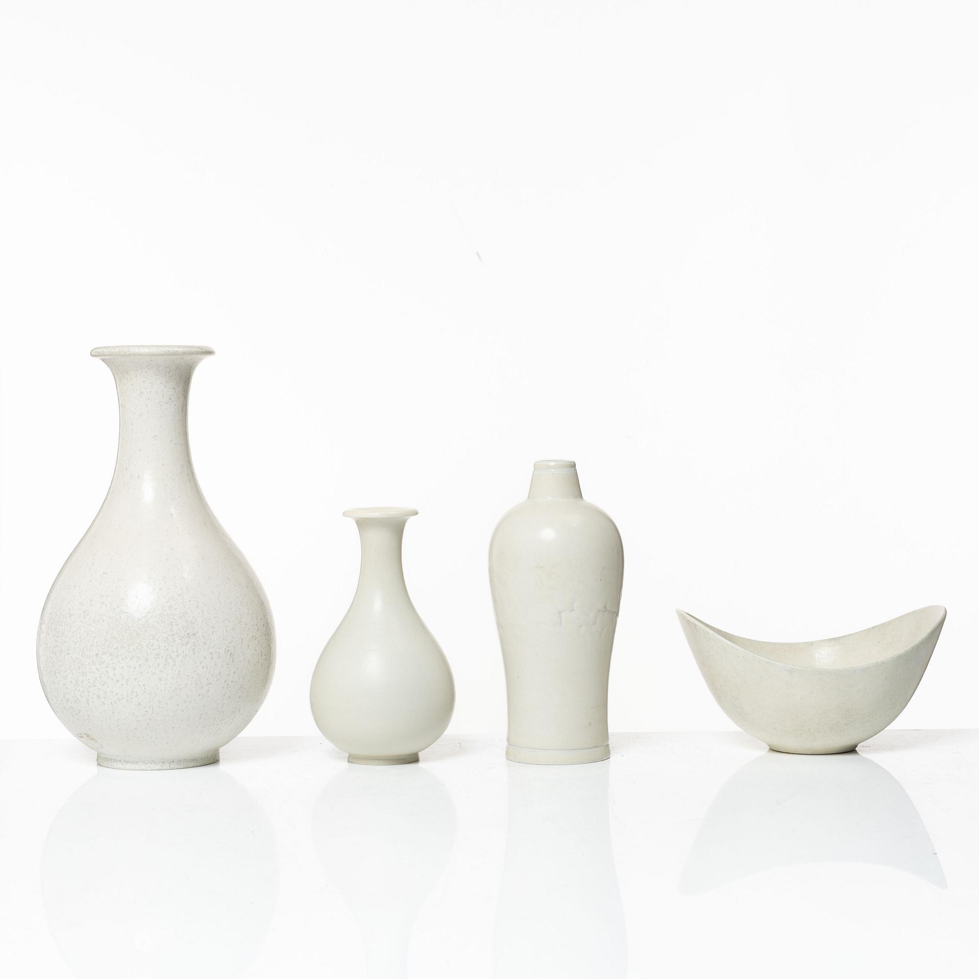 Gunnar Nylund, vaser, 3 st och skål, stengods, Rörstrand.