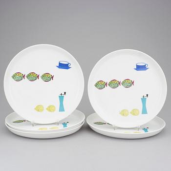 STIG LINDBERG, tallrikar, 5 st, "Pynta", Gustavsberg. I produktion 1962-1965.