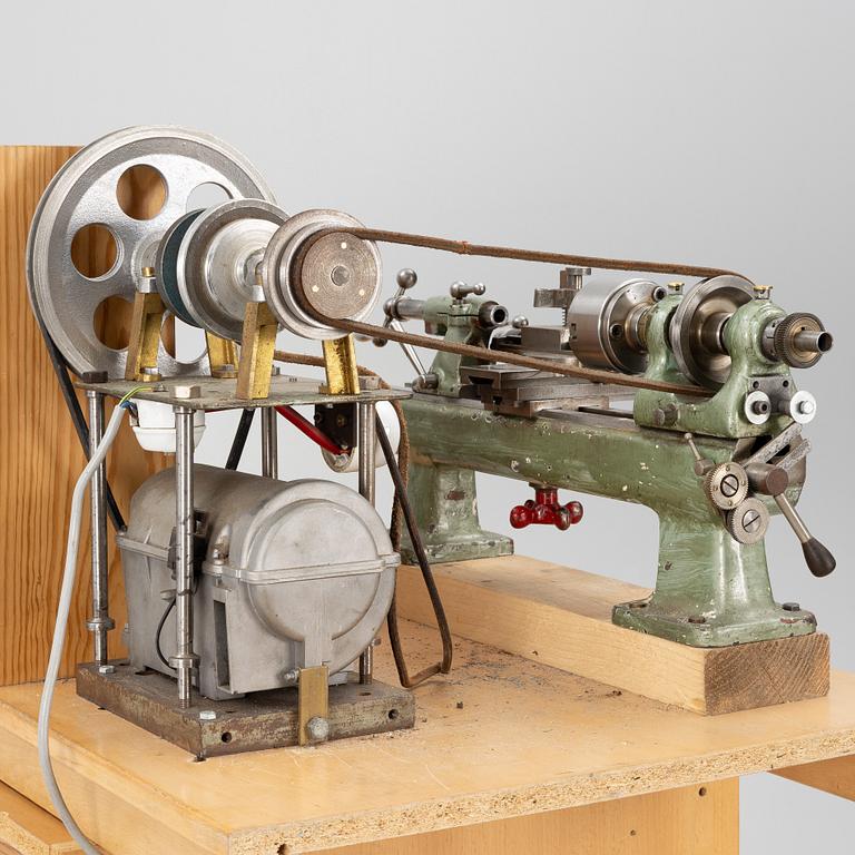 Watchmaking tools and spare parts, including a lathe by Lorch.