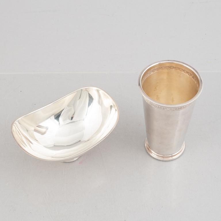 A silver bowl and a beaker, including Gustaf Janson, CG Hallberg, Stockholm 1957.