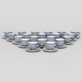 A 52-piece Lomonosov 'Cobalt Net' porcelain set for coffee and tea, USSR.