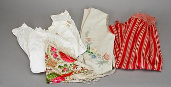 PARTI DRÄKTDELAR, ca 10 delar. 1800/1900-tal.