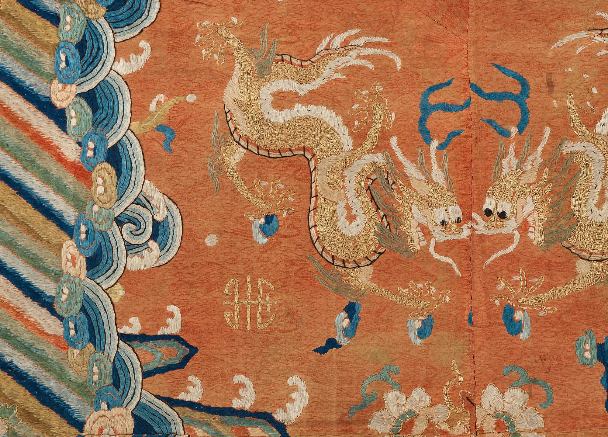 PARTI TEXTILIER, broderat siden. Qing dynastin.