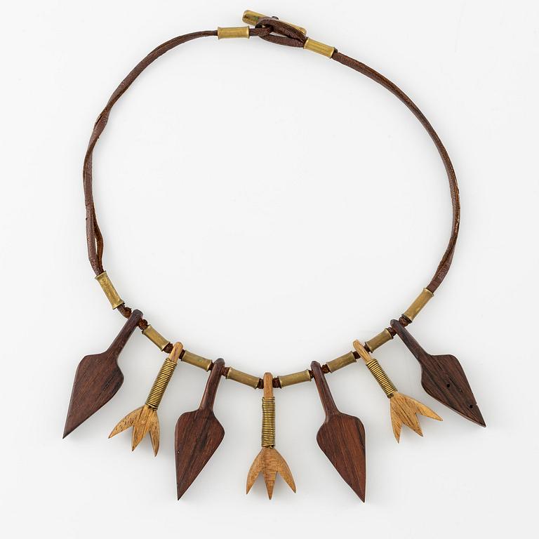 Vivianna Torun Bülow-Hübe, a leather, wood and copper necklace, executed in her workshop ca 1948.