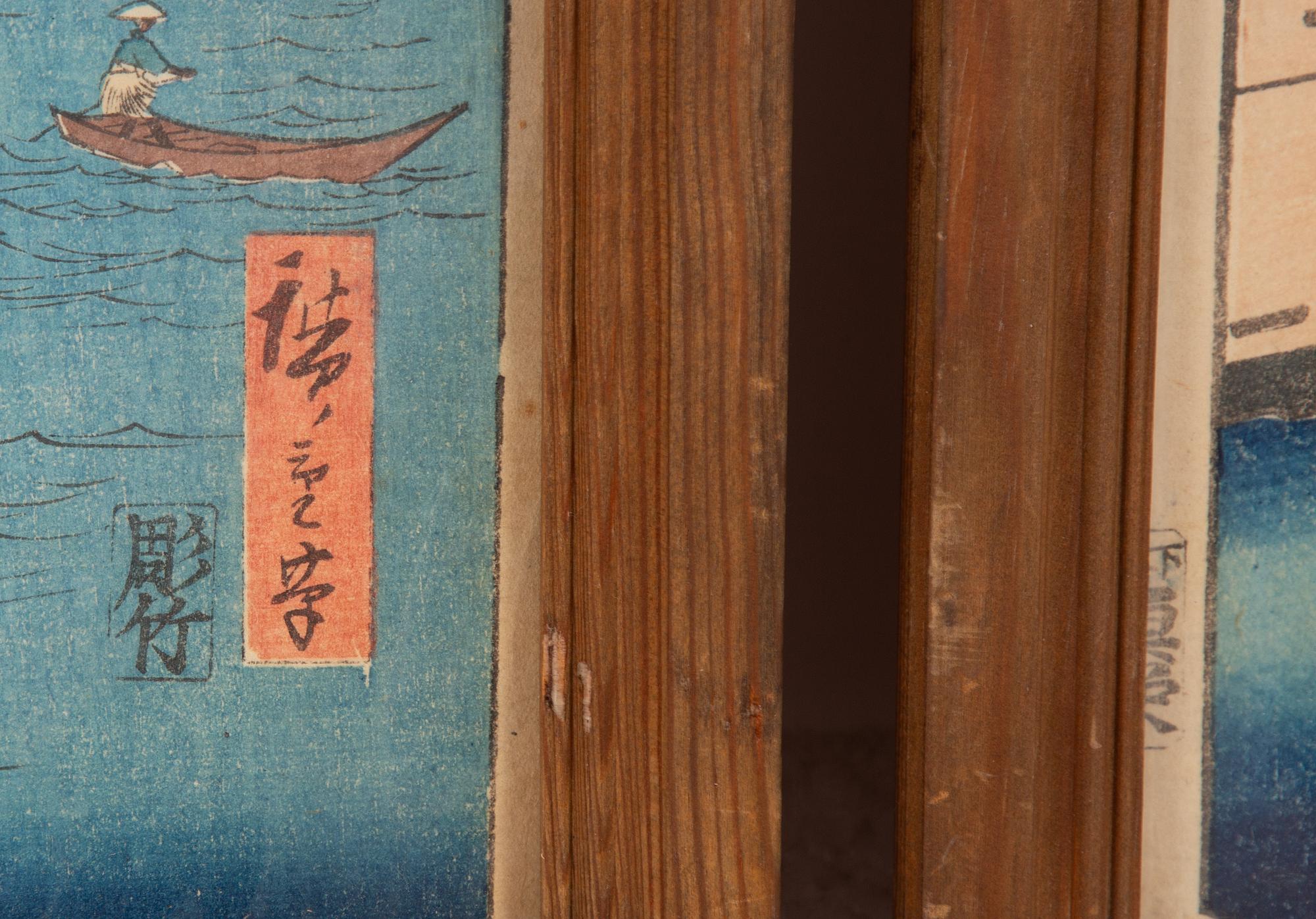 Ando Utagawa Hiroshige, Three woodblock prints. From "One Hundred Famous Views of Edo" and "Pictures of Famous Places in the Sixty-odd Provinces.