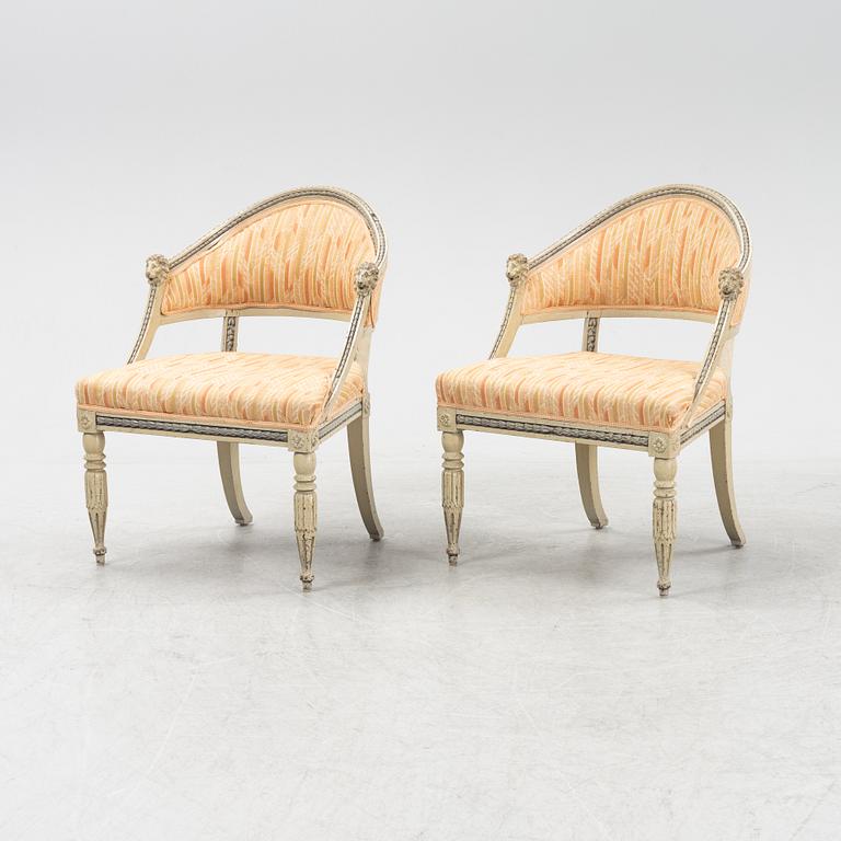 A pair of late Gustavian style armchairs, second half of the 19th century.