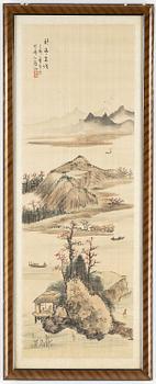 A Chinese silk painting, with seal and calligraphy, early 20th Century.