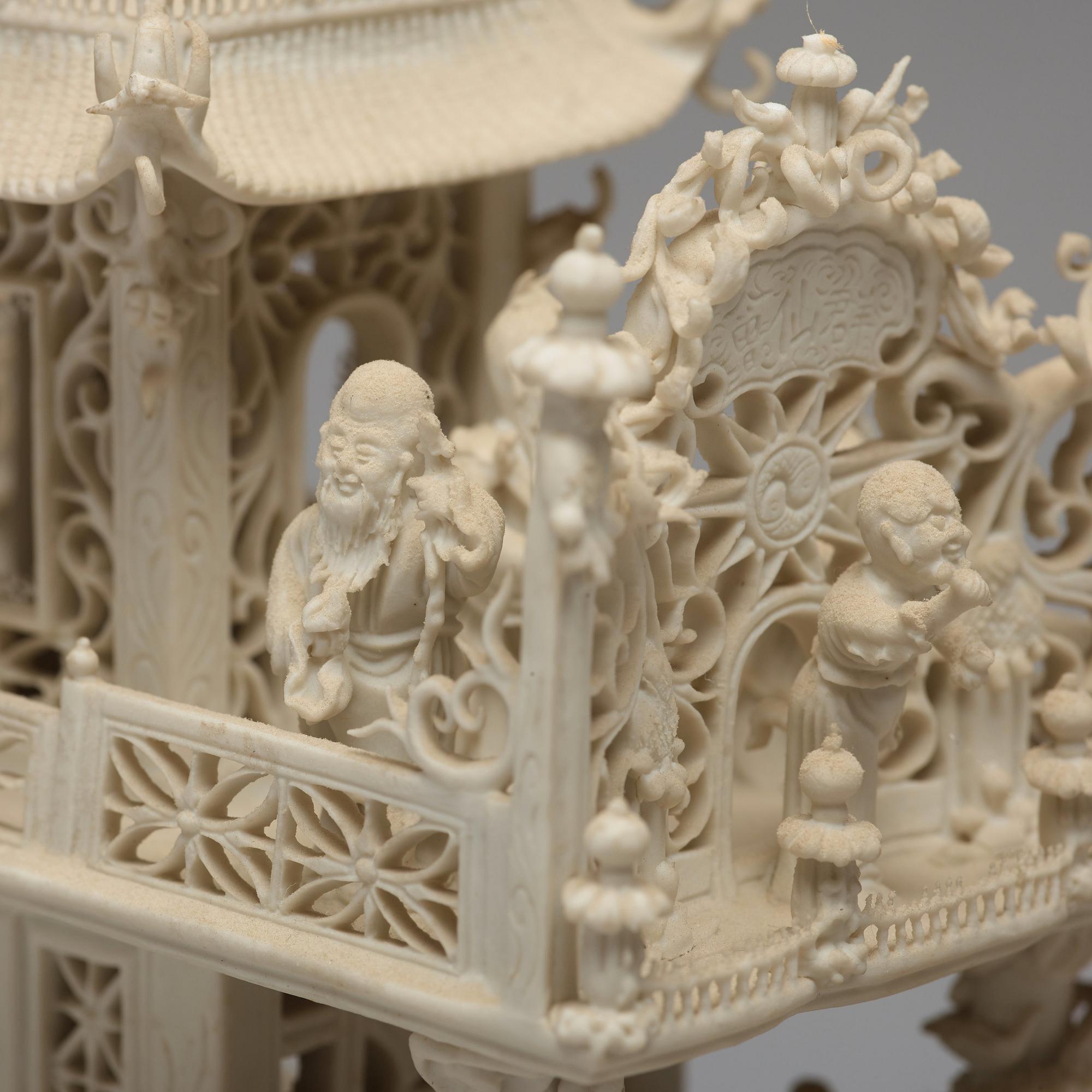 A biscuit porcelain dragon boat of 'Assembly of Immortals', Qing dynasty, Daoguang, signed Chen Guozhi, 19th century.