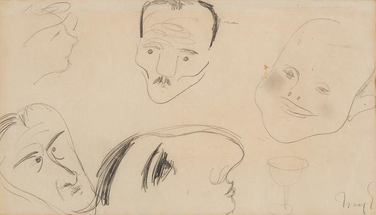 A drawing, pencil on paper by ISAAC GRÜNEWALD, signed.