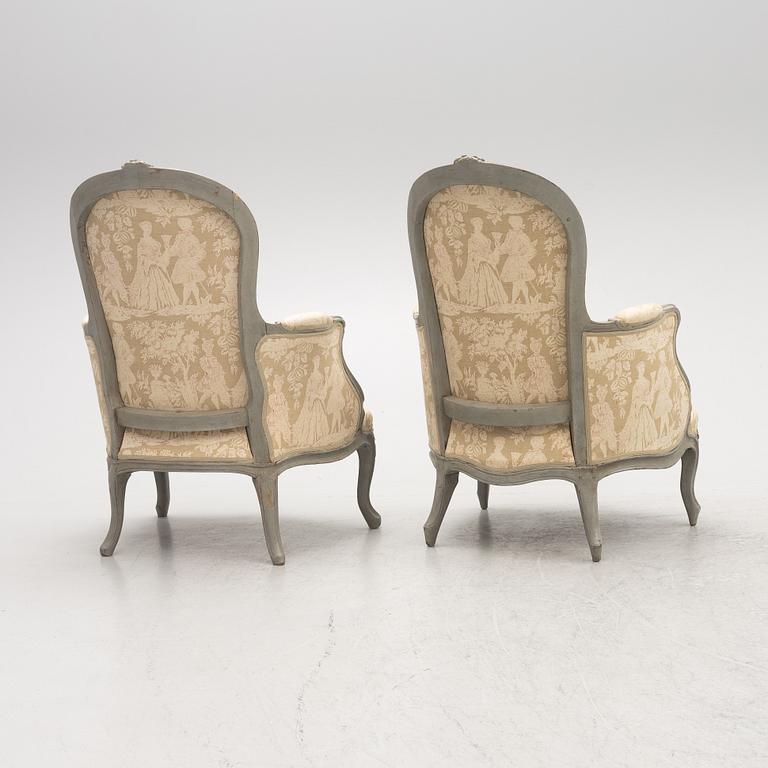 Bergeres, a pair of similar, Louis XV, signed J.C. Briois (active in Paris 1766-1782).