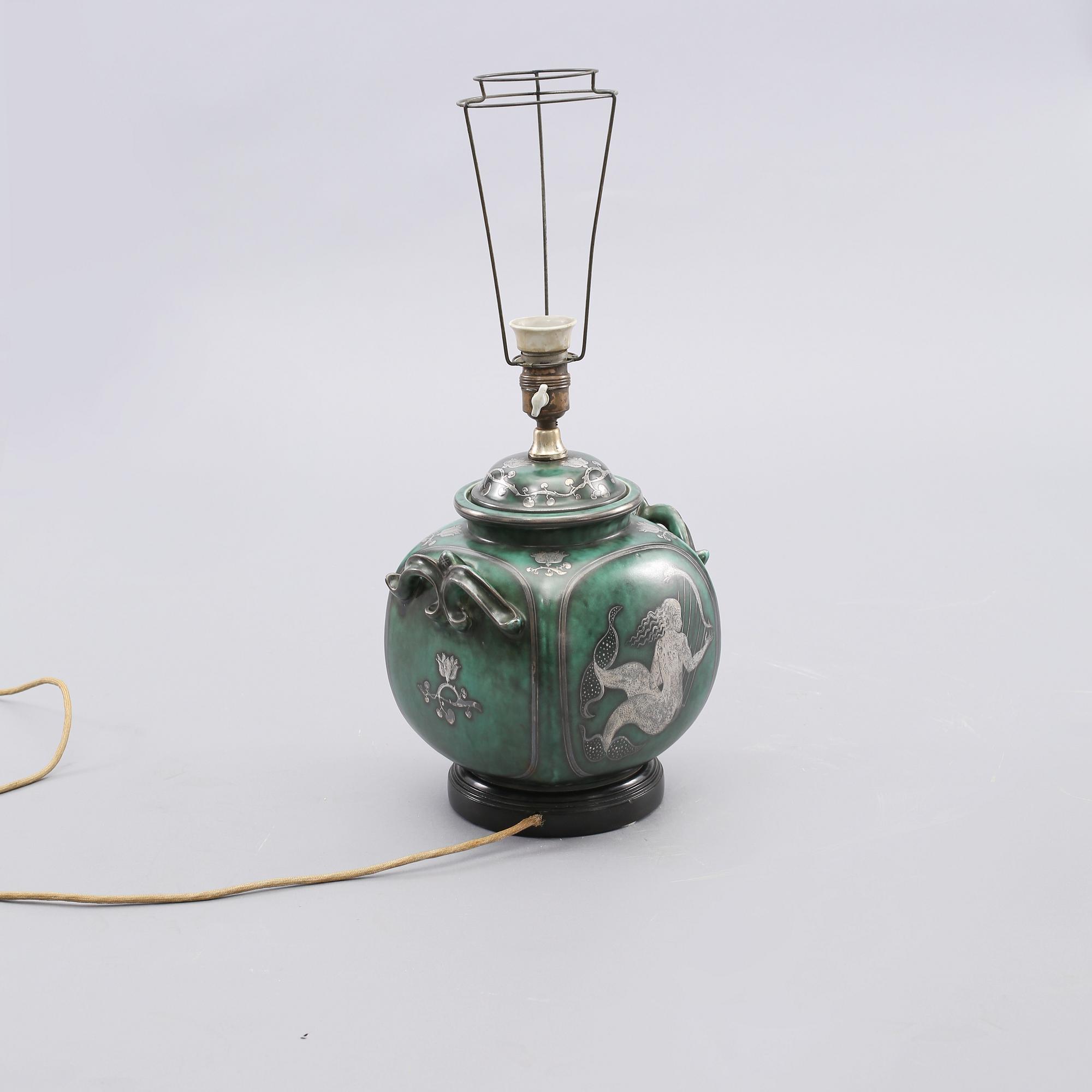 BORDSLAMPA, stengods, troligen "Argenta", Wilhelm Kåge, Gustavsberg, omkring 1900-talets mitt.