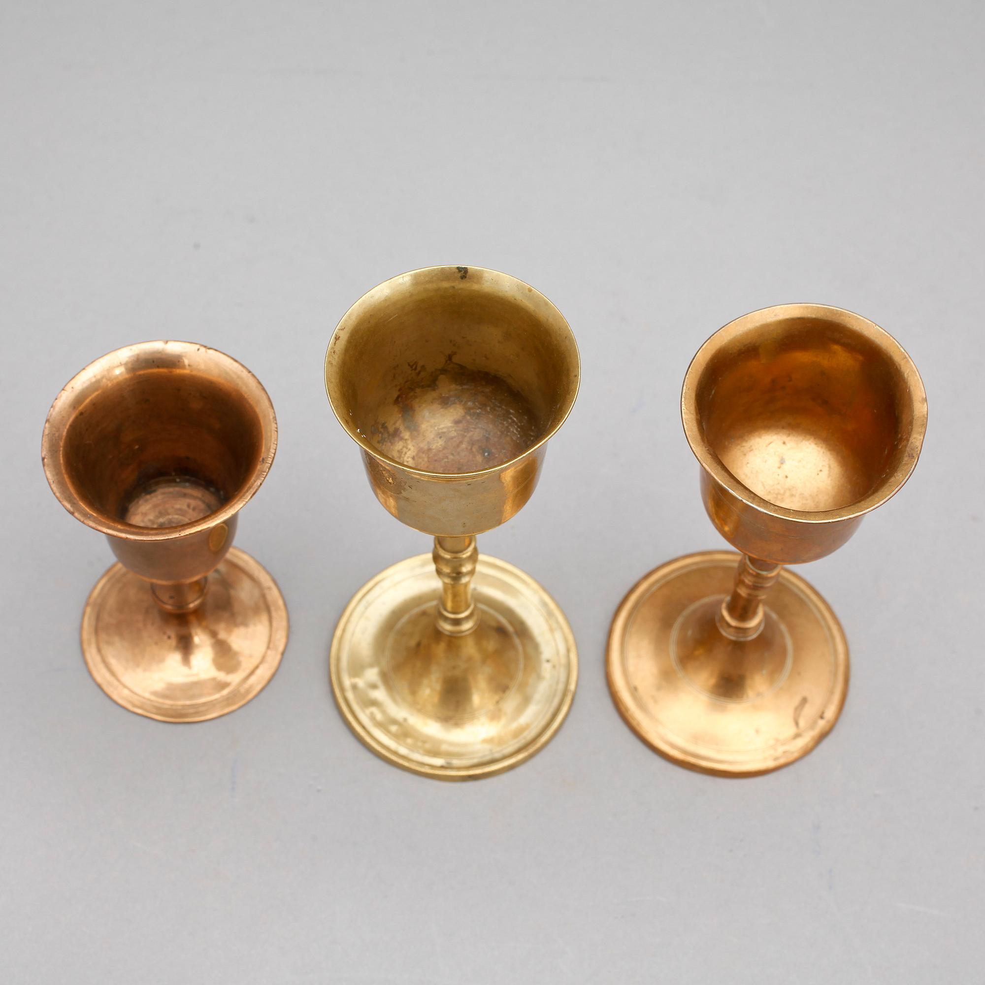 SUPKOPPAR, 3 st, mässing, 1700-tal.