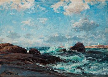 1009. Berndt Lindholm, Coastal scene with breaking waves.