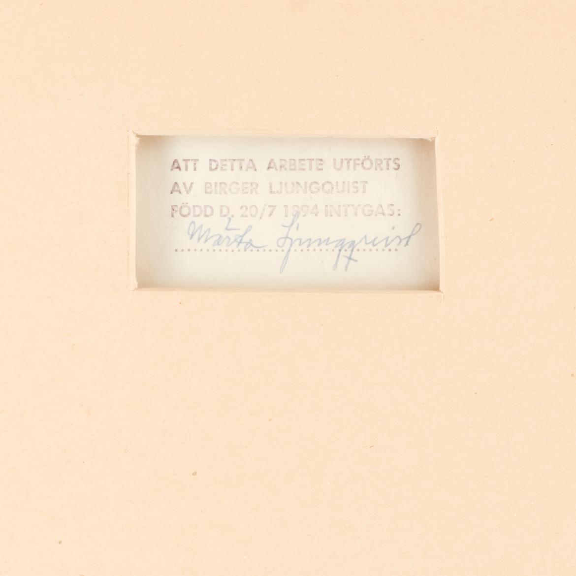 BIRGER LJUNGQUIST, akvarell. Sign.