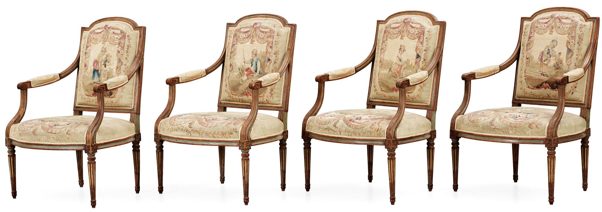 A set of four Louis XVI late 18th century  armchairs.