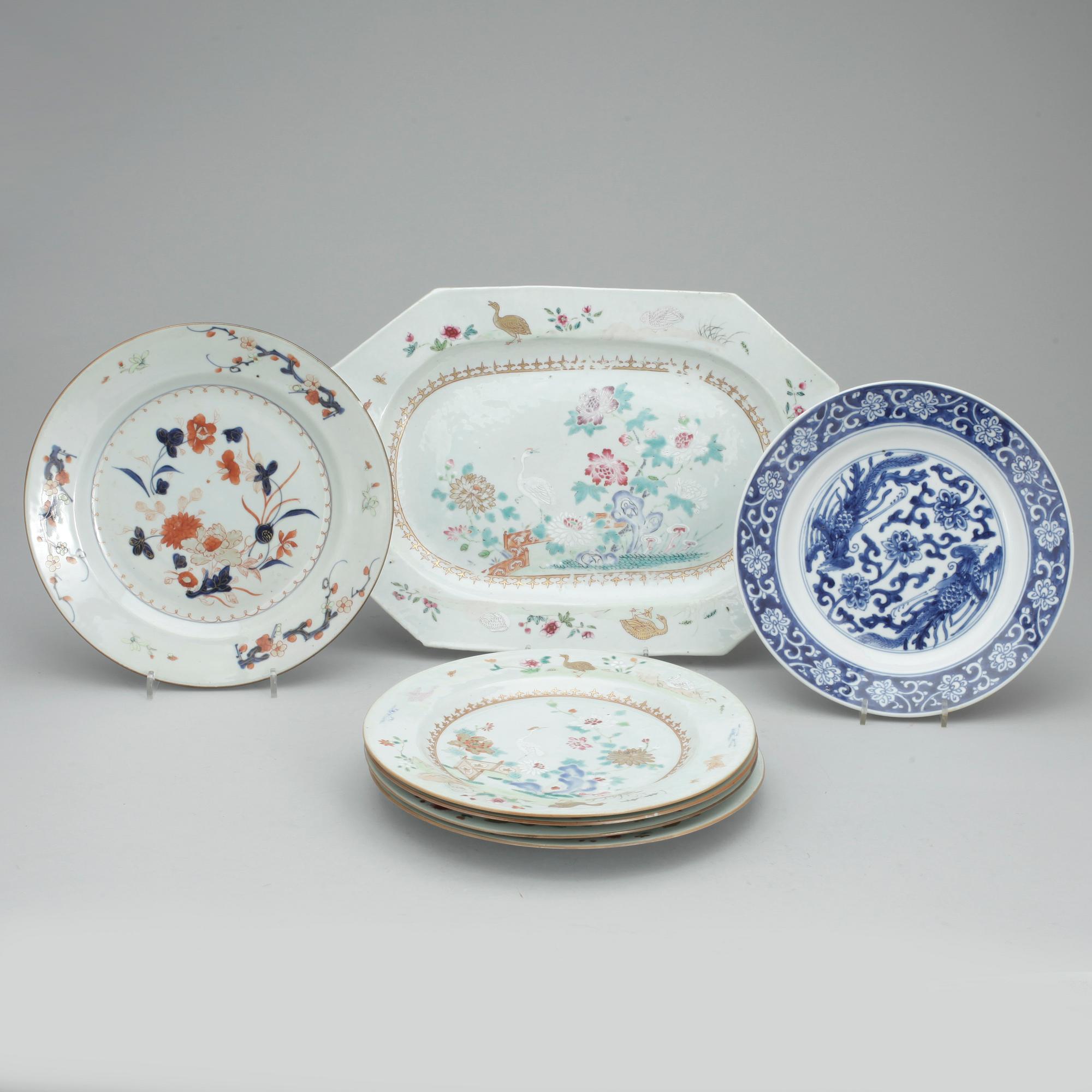 TALLRIKAR, 6 st, porslin, Kina, Qing dynastin, mestadels 1700-tal.