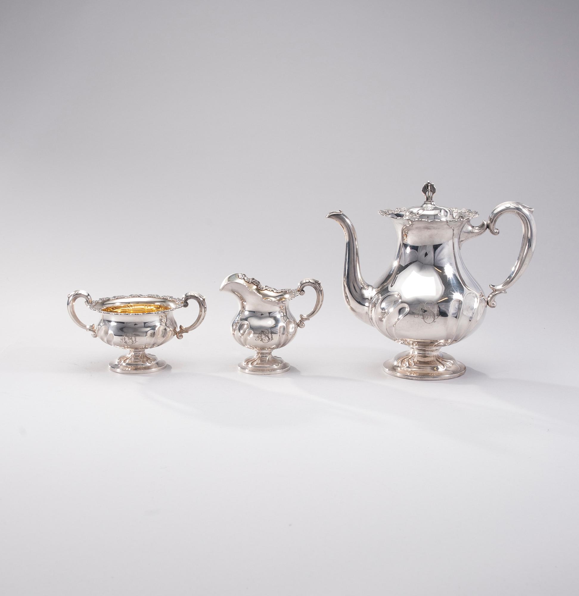 KAFFESERVIS, 3 delar, silver, Kultateollisuus, Åbo 1958-1959. Vikt ca 865 g.
