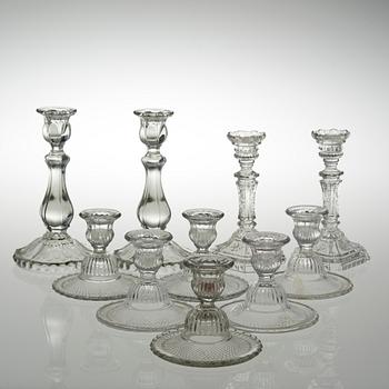 PARTI LJUSSTAKAR, pressglas, 6+2+2 st, 1900-tal.