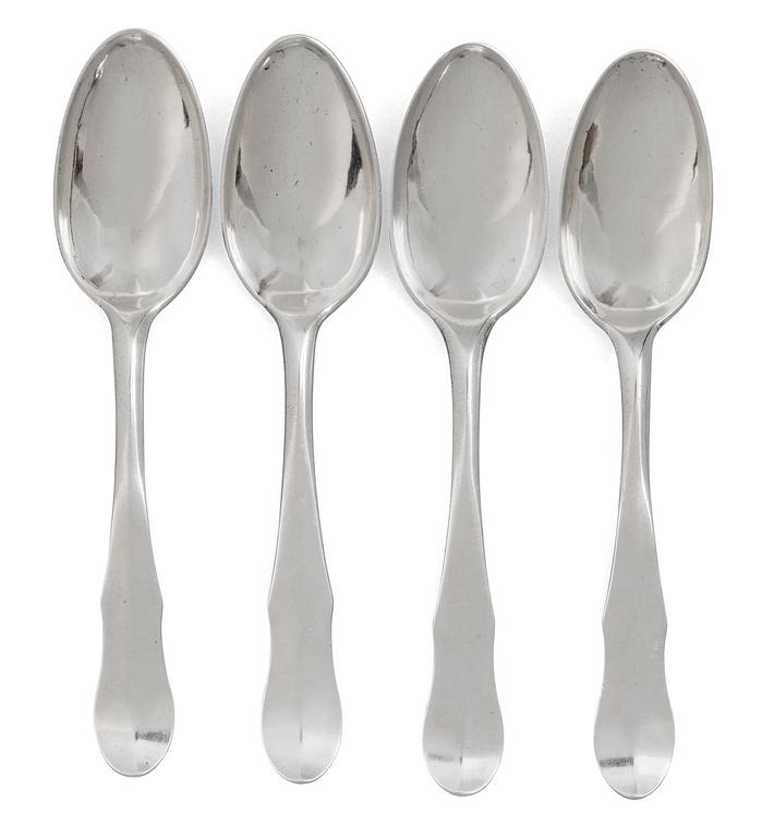 A set of twelve Swedish silver table spoons, marks of Nils Petter Kull, Karlshamn 1800.