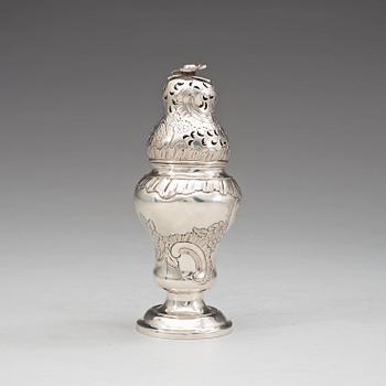 A German 18th century silver suggar-caster, unidentified marks.