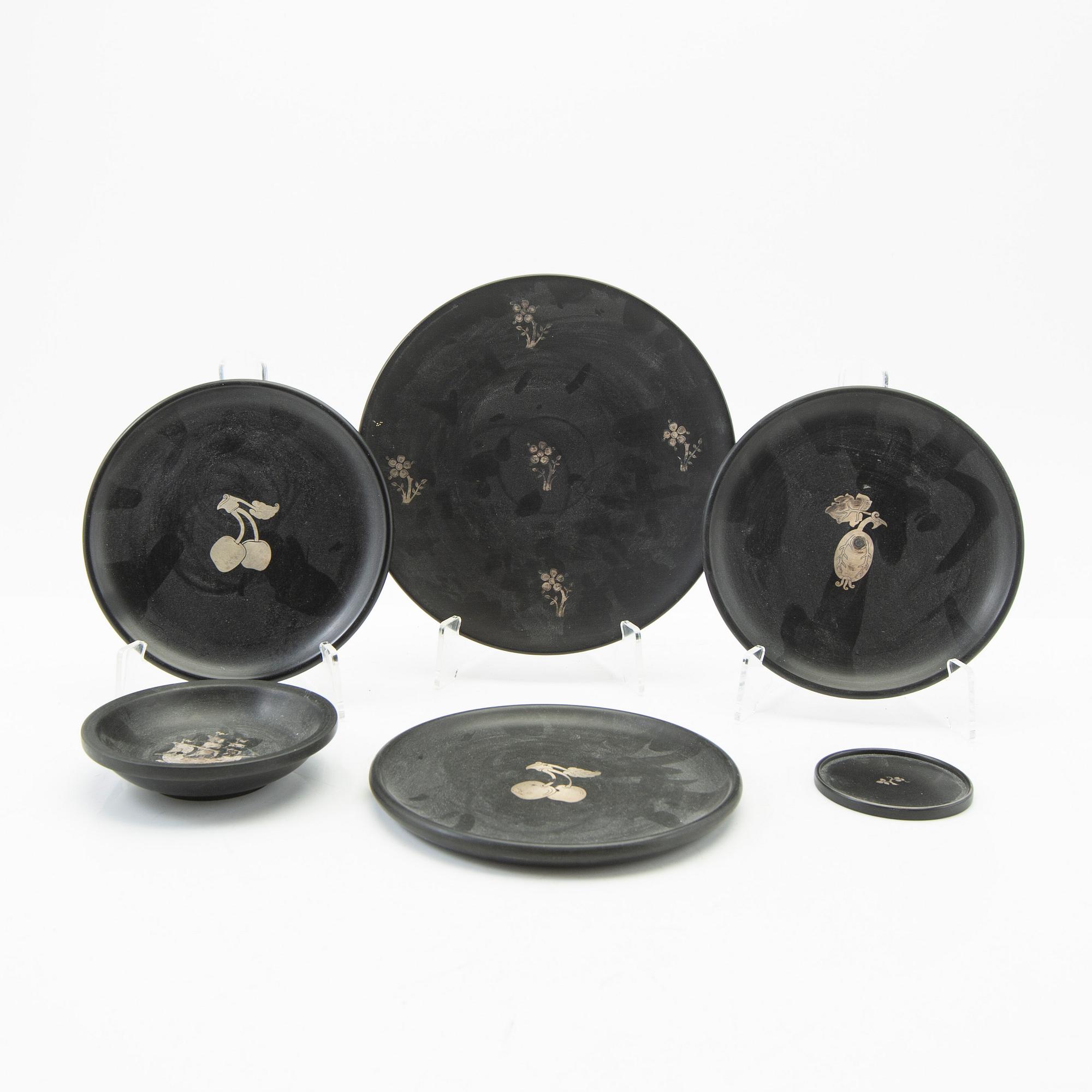 Fat, 6 pcs, Isolit with silver decoration, Perstorp, mid-20th century.