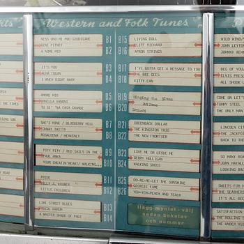 Jukebox, Wurlitzer, modell 2104, Rudolph Wurlitzer Company, North Tonawanda, New York, USA, 1957.