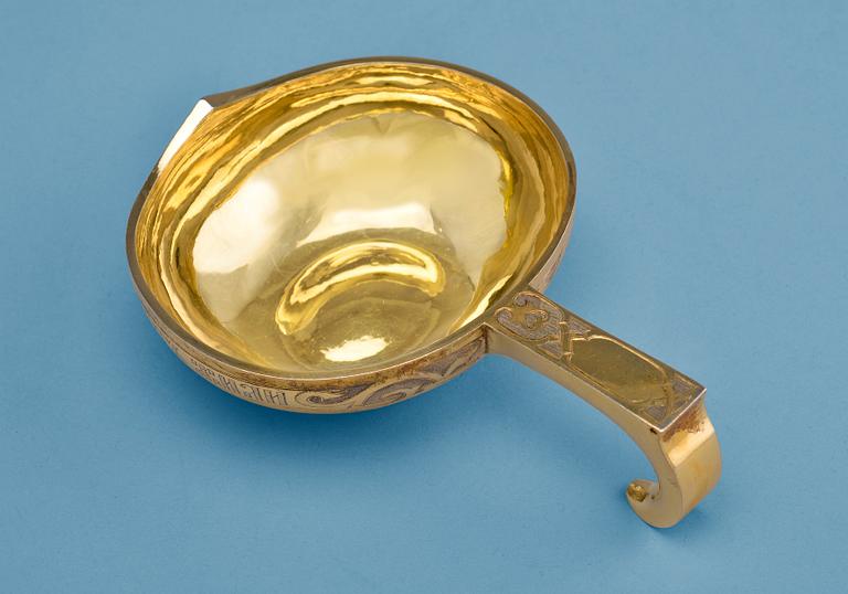 A KOVSH, gilt 84 silver St Petersburg 1864. Weight 109 g.