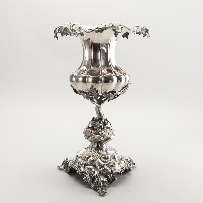 A silver wine cooler/vase by Gustaf Möllenborg, Stockholm 1869.