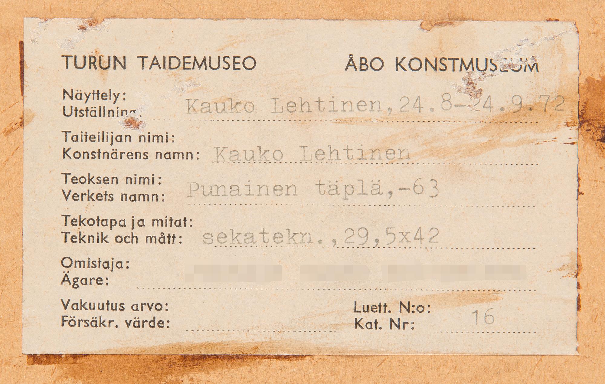 Kauko Lehtinen, "Punainen täplä (Red Spot).