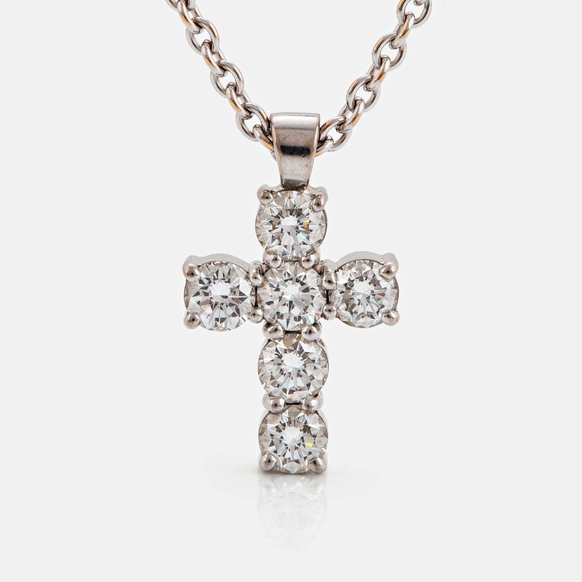 Hängsmycke kors med kedja 18K vitguld med runda briljantslipade diamanter.