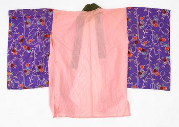 Kimono (five pieces), partially cotton, two pairs of shoes, one pair of socks, and a parasol, Japan, 20th century.