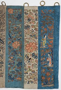 Two curtain tops in embroidered silk, China and Japan, circa 1900.
