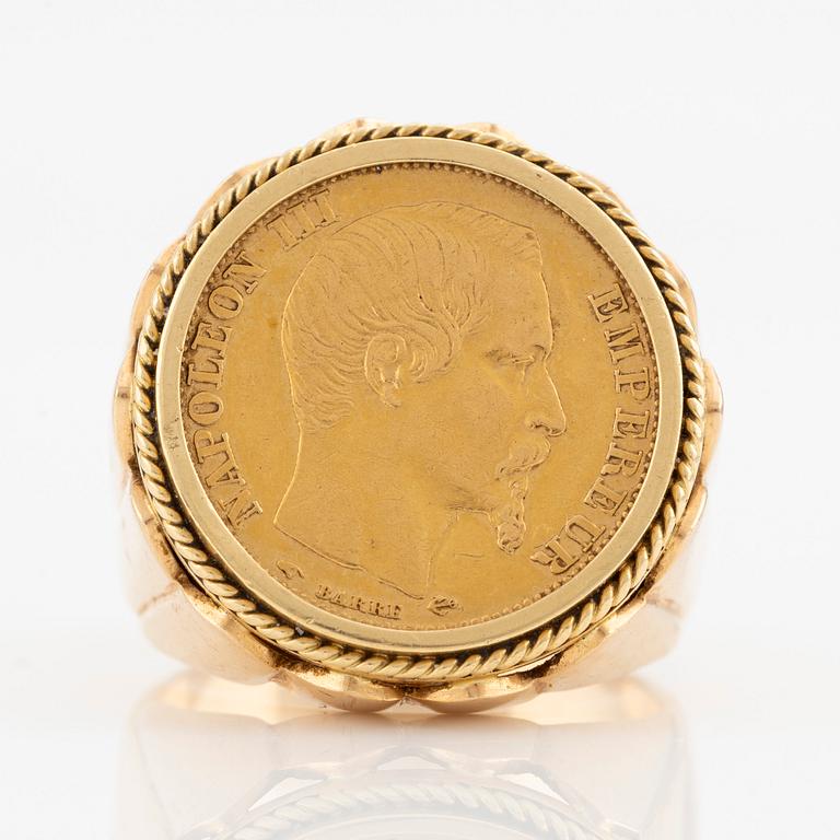 Ring in 18K gold with Napoleon III 20 francs coin, 1857.