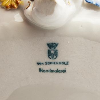 Bowl and candlesticks, a pair, Rococo style, Germany, first half of the 20th century, porcelain.