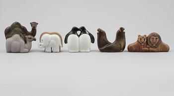 FIGURINER, 5 st, stengods,ur serien "Noaks Ark", Lisa Larson, Gustavsberg, 1900-talets andra hälft.