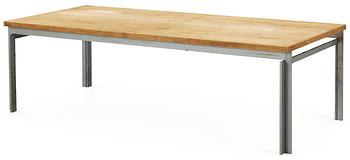 77. A Paul Kjaerholm steel and oak coffee table "PK-59", E Kold Christensen, Denmark.