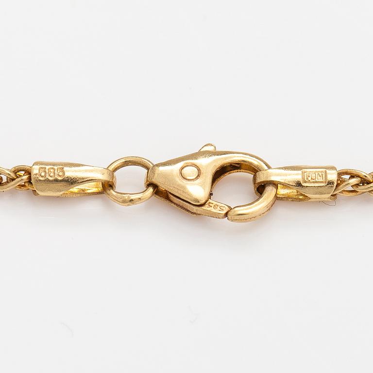 A 14K and 18K gold necklace with a tahiti pearl and diamonds ca. 0.72 ct in total. Ofelia jewelry, Helsinki.