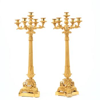 KANDELABRAR, för fem ljus, ett par, Frankrike, 1800-tal.