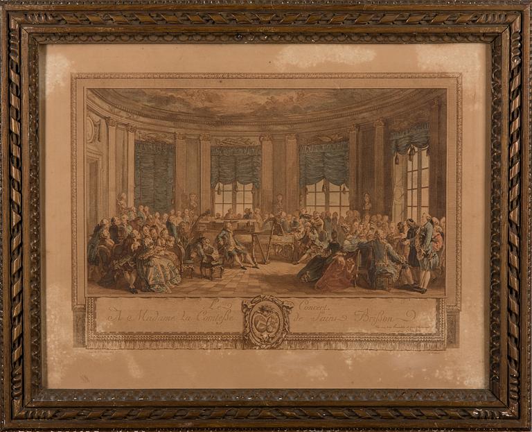 AUGUSTIN DE SAINT-AUBIN, efter, 2 st handkolorerade etsningar, L. Provost, 1800-tal.