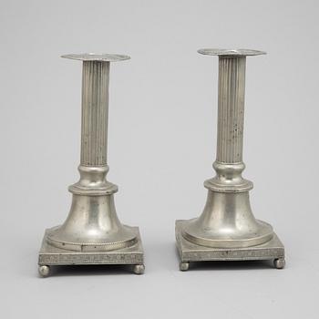 A pair of Swedish gustavian pewter candlesticks, mark of Peter Höijer, Örebro (1796-1819).