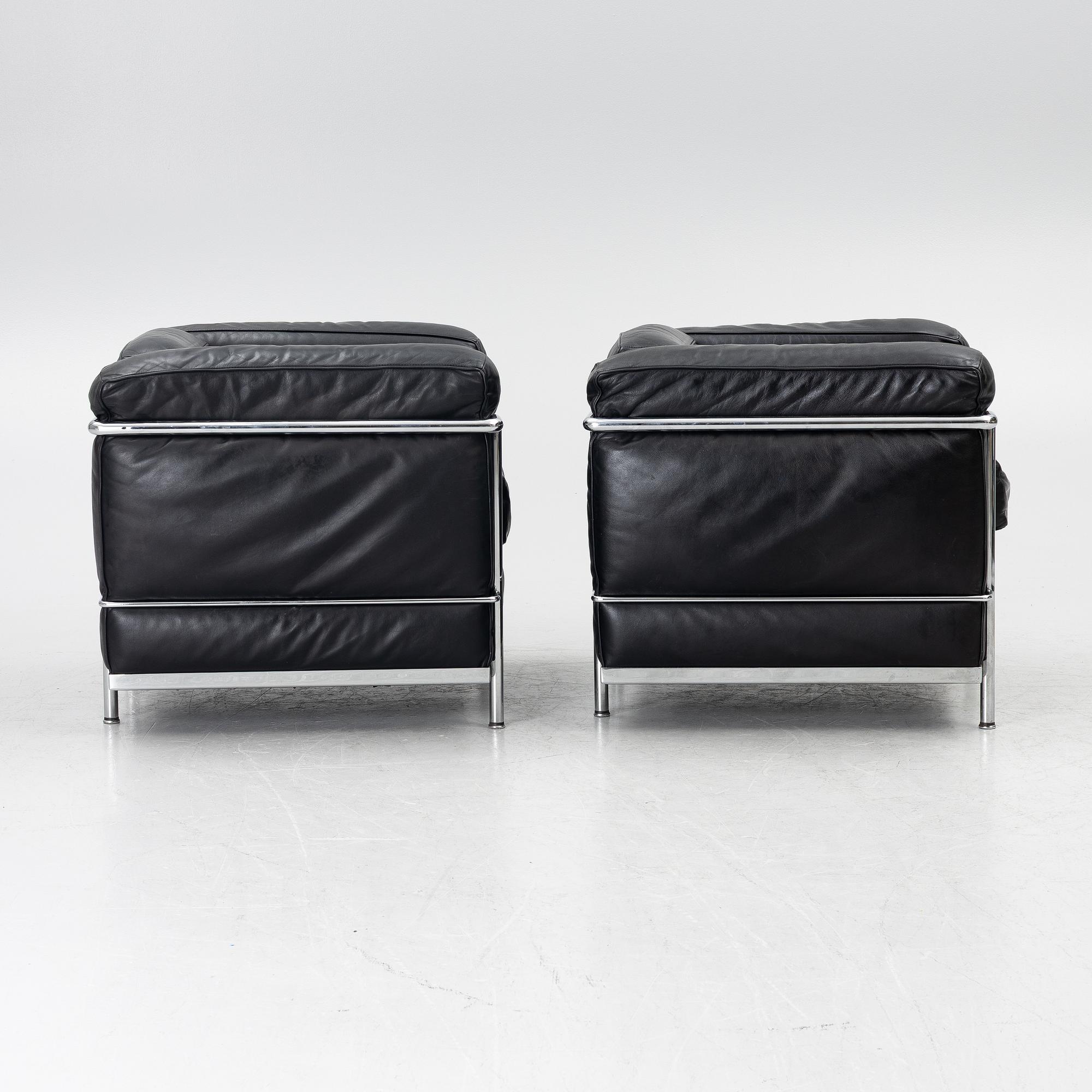 a pair of "LC2" armchairs, Cassina, second half of the 20th century.