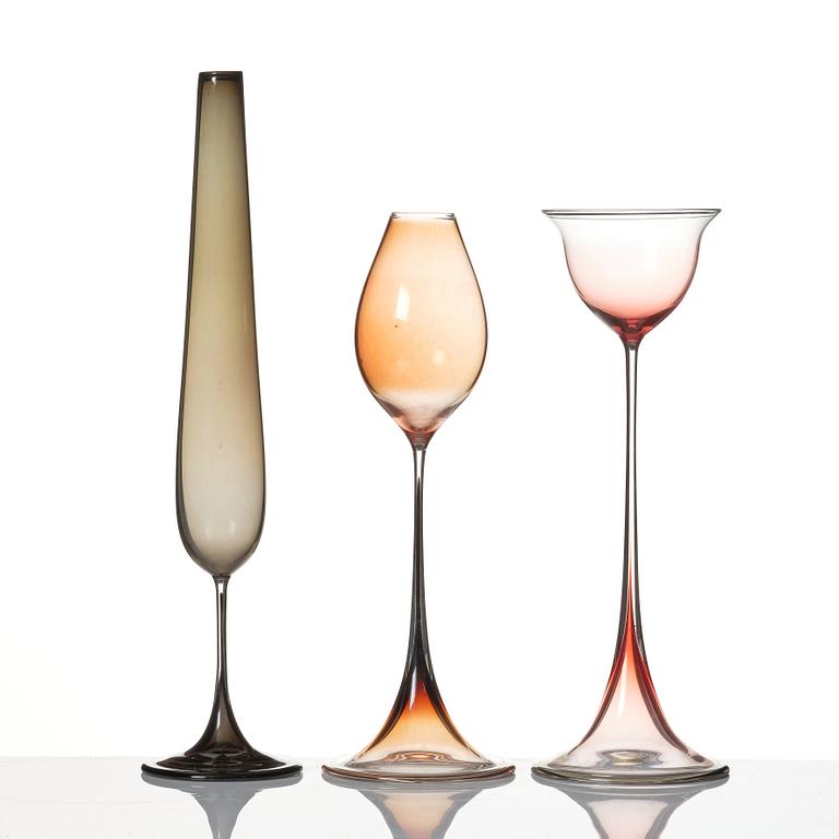 Nils Landberg, a set of three 'Tulip' glass cups, Orrefors, Sweden.