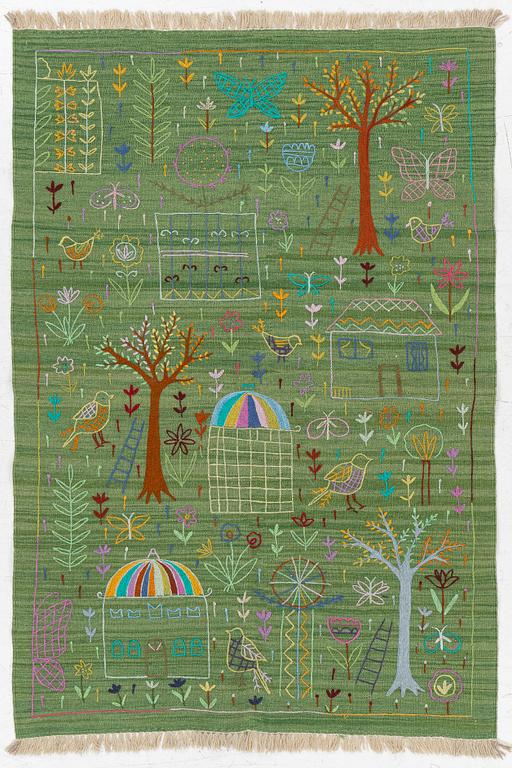 Matta, handbroderad Kelim, ca 180 x 123 cm.
