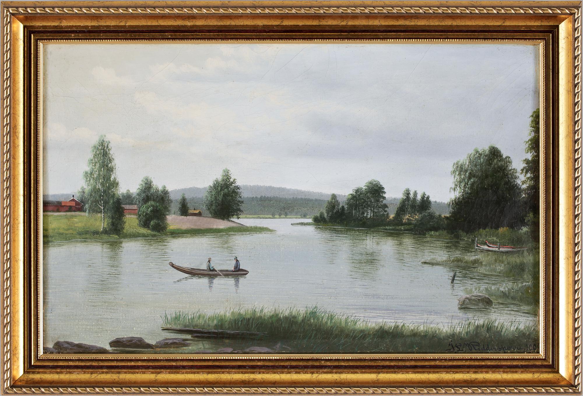 OKÄND KONSTNÄR, olja på duk, ett par. Sign JS Riddersporre 1906.