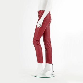 ESCADA a pair of red leather trousers, size 36.